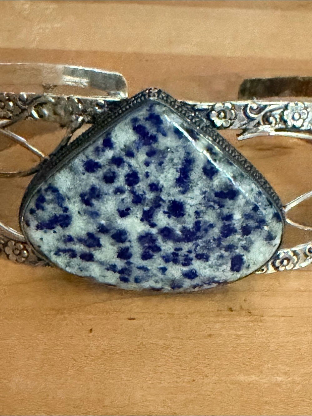 Awesome Sodalite Stone Silver Cuff Bracelet - 925 Plated/Stamped